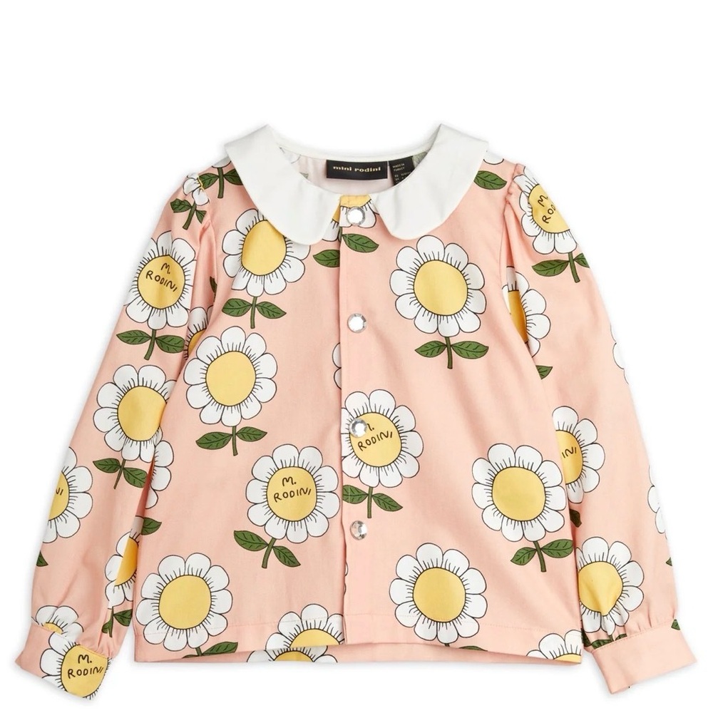 Mini Rodini Pink Floral Shirt with White Collar - EU 92/98, US 1.5/3Y